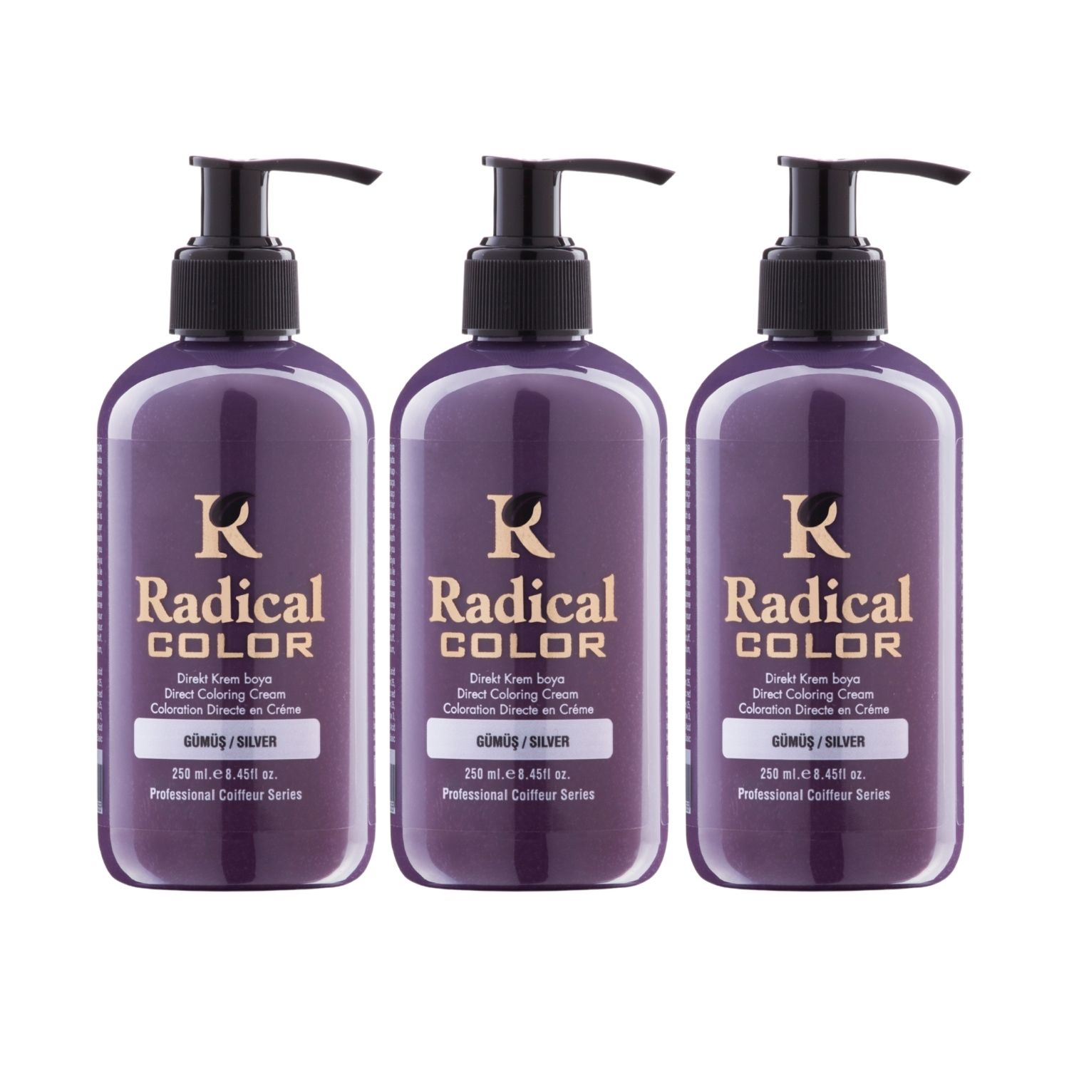 Radical Color NEW 25/Silver Amonyaksız Su Bazlı Saç Boyası 250 ML 3 Adet Gümüş