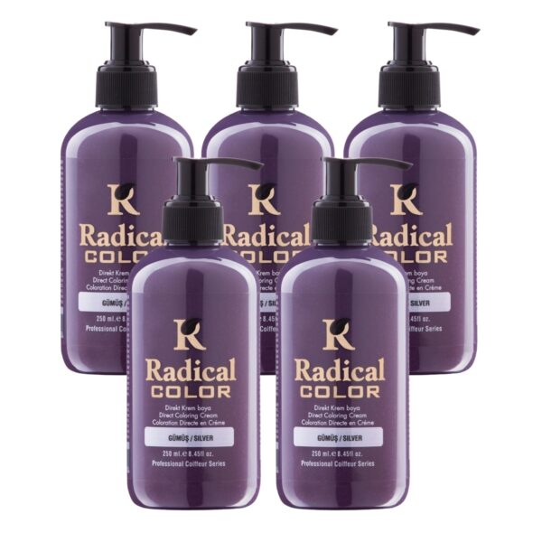 Radical Color NEW 25/Silver Amonyaksız Su Bazlı Saç Boyası 250 ML 5 Adet Gümüş