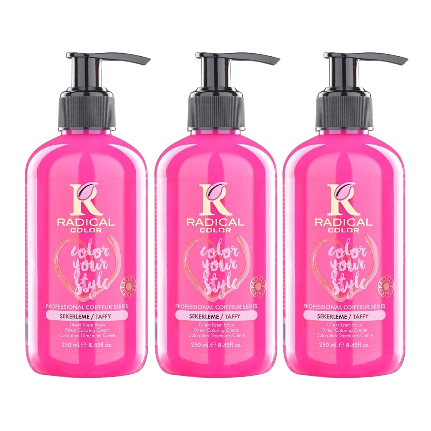 Radical Color NEW 25/Taffy Amonyaksız Su Bazlı Saç Boyası 250 ML 3 Adet Şekerleme Radical Color NEW 25/Taffy Amonyaksız Su Bazlı Saç Boyası 250 ML 3 Adet Şekerleme