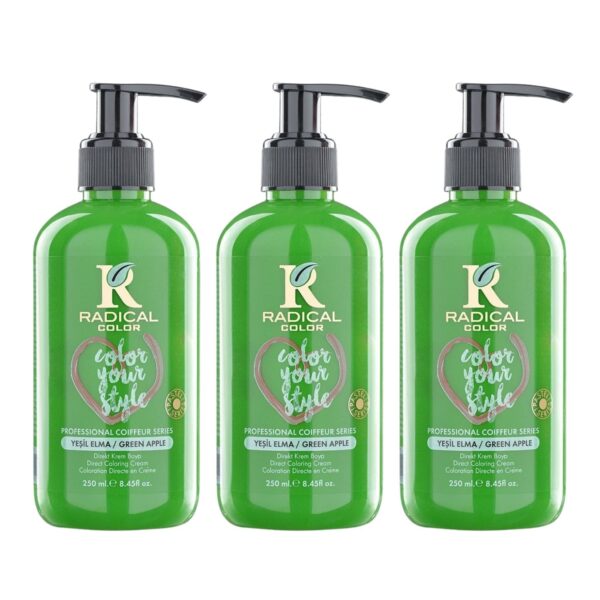 Radical Color NEW 25/Greenapple Amonyaksız Su Bazlı Saç Boyası 250 ML 3 Adet Yeşil Elma