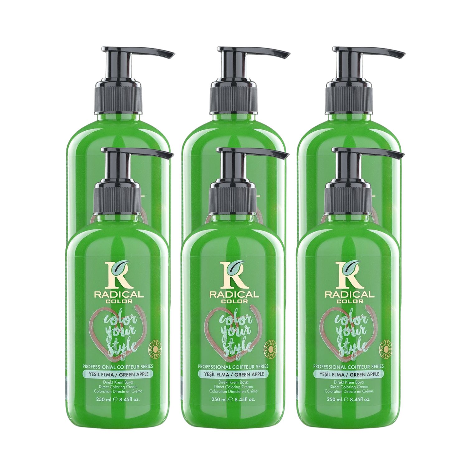 Radical Color NEW 25/Greenapple Amonyaksız Su Bazlı Saç Boyası 250 ML 6 Adet Yeşil Elma Radical Color NEW 25/Greenapple Amonyaksız Su Bazlı Saç Boyası 250 ML 6 Adet Yeşil Elma
