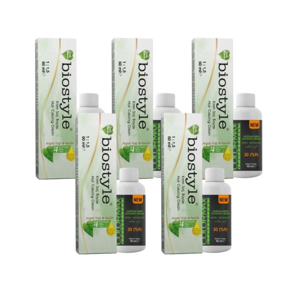 Biostyle Bitki Özlü Argan ve Keratin 10,0 Açık Sarı 5 Adet 60 ML Saç Boyası + 5 Adet 90 ML Oksidan