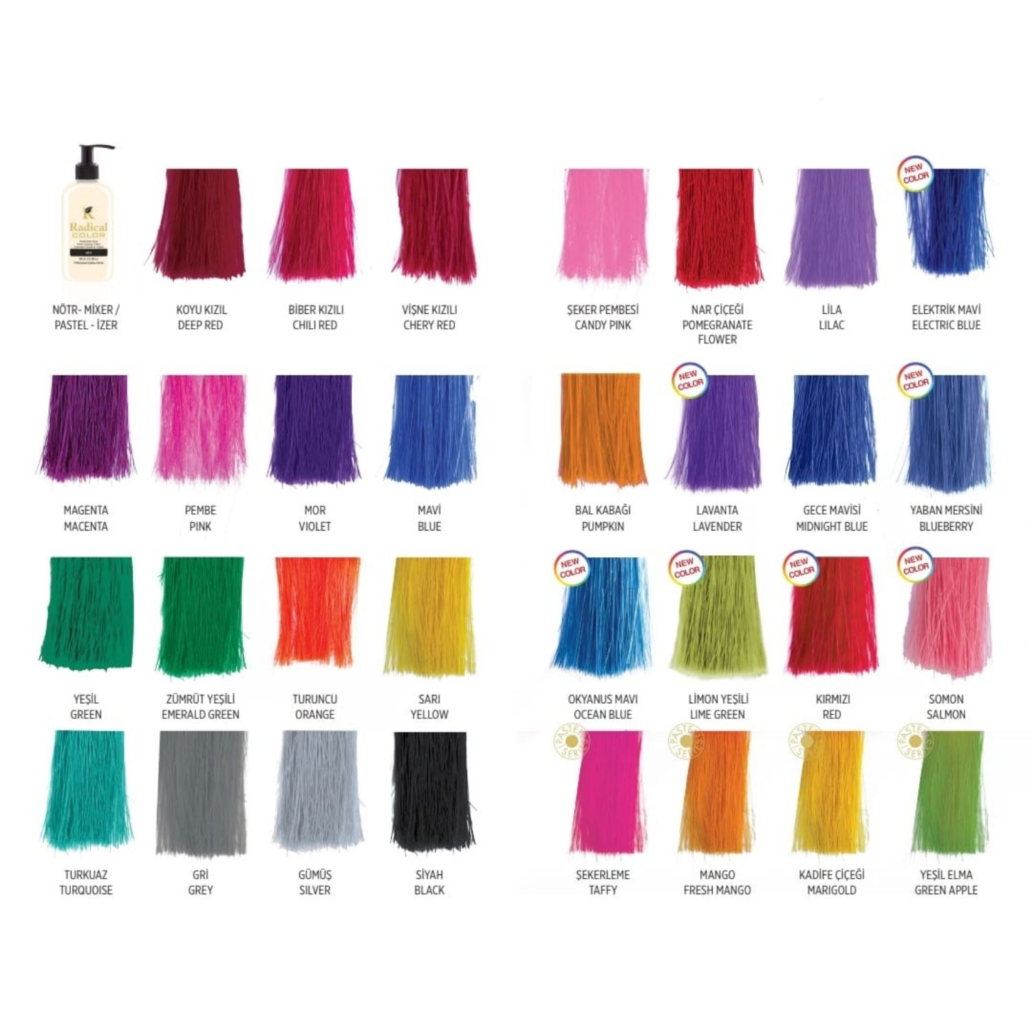 Radical Color NEW 25/Electricblue Amonyaksız Su Bazlı Saç Boyası 250 ML 1 Adet Elektrik Mavi