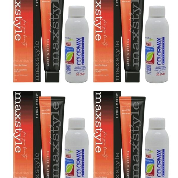 Maxstyle SPS782 Argan ve Keratin 2025/07.34 Karamel 60 Ml 4 Adet Saç Boyası + 4 Adet 90 Ml Oksidan Set